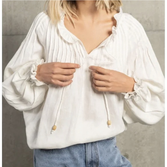 LUNAR FOX Charlotte Blouse Black Linen Balloon Sleeve Minimalist Goth - Picture 3 of 10